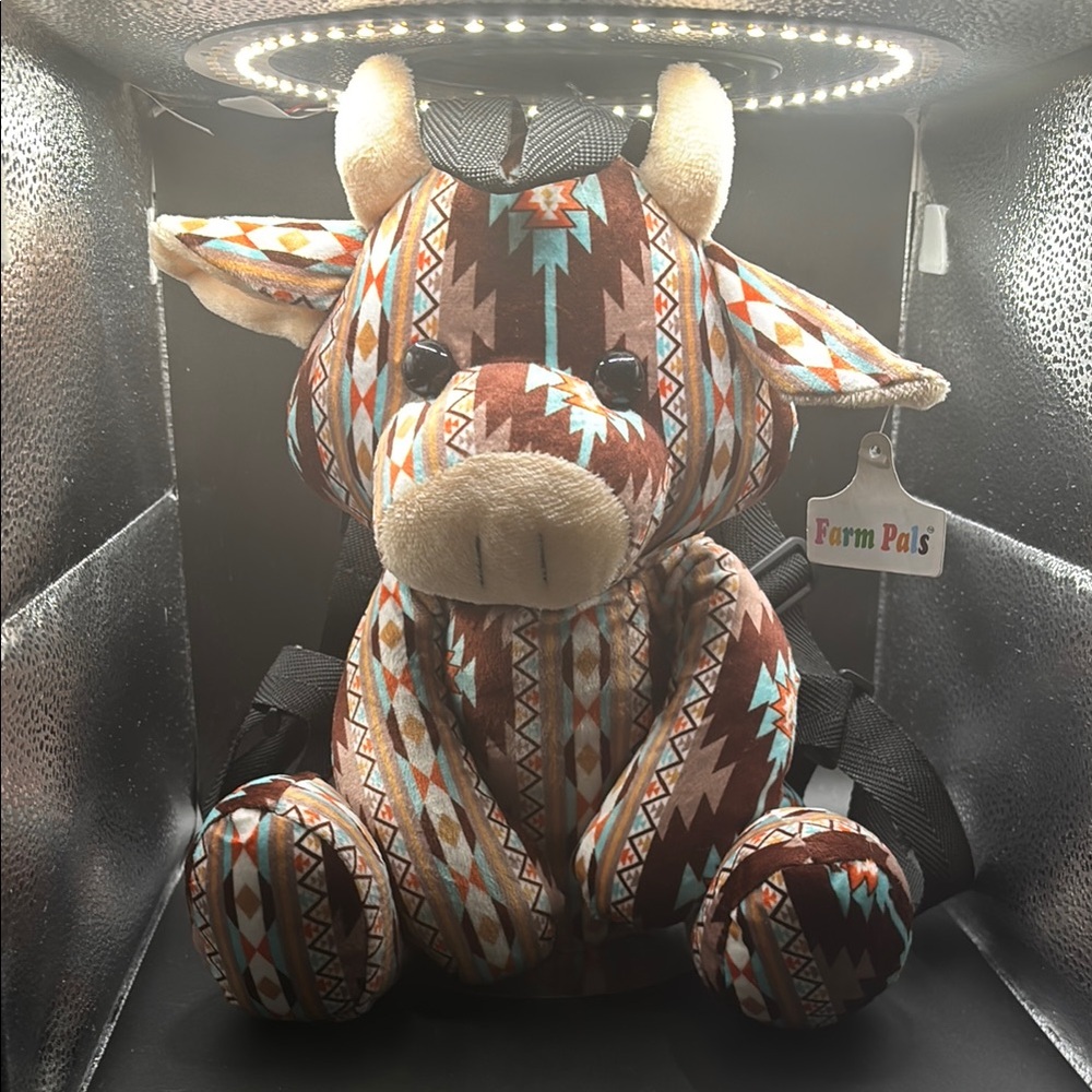 Plush Cow Backpack - Brown and Blue